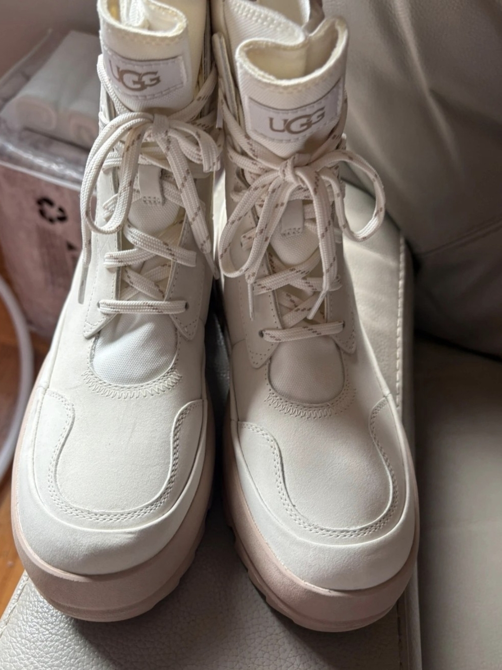 UGG Women's Cream Lace-Up Platform Boots